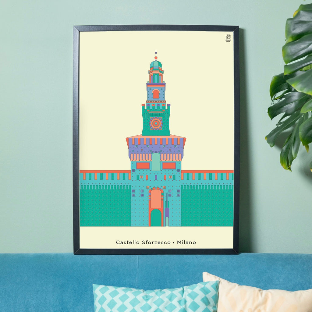 Poster 50x70 Castello Sforzesco Pastello - Milan